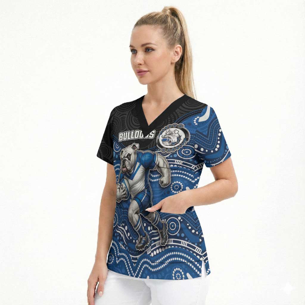 Custom Bulldogs Scrub Top Dog Mascot With Aboriginal Indigenous