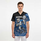 Custom Bulldogs Scrub Top Dog Mascot With Aboriginal Indigenous