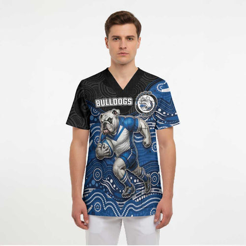 Custom Bulldogs Scrub Top Dog Mascot With Aboriginal Indigenous