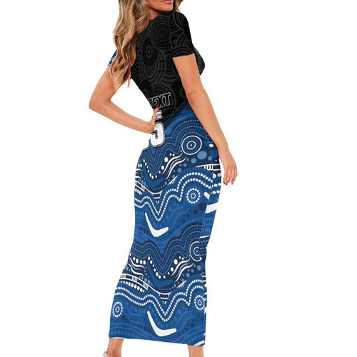 Custom Bulldogs Short Sleeve Bodycon Dress Dog Mascot With Aboriginal Indigenous