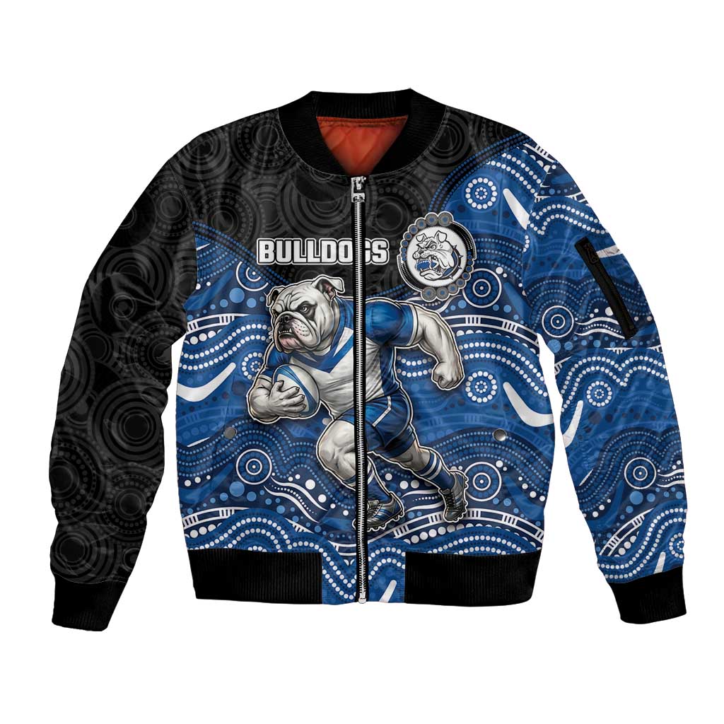 Custom Bulldogs Sleeve Zip Bomber Jacket Dog Mascot With Aboriginal Indigenous