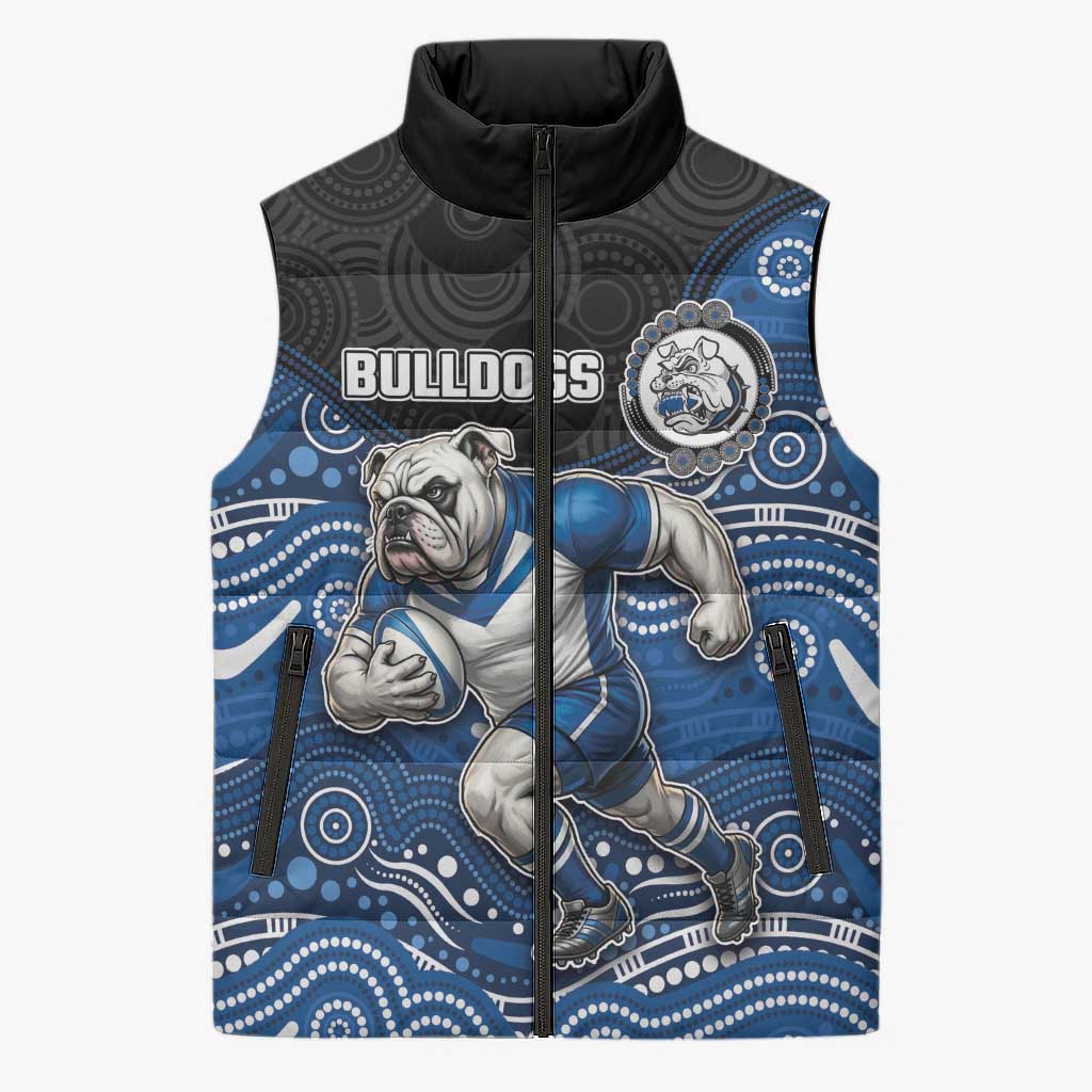 Custom Bulldogs Sleeveless Puffer Jacket Dog Mascot With Aboriginal Indigenous