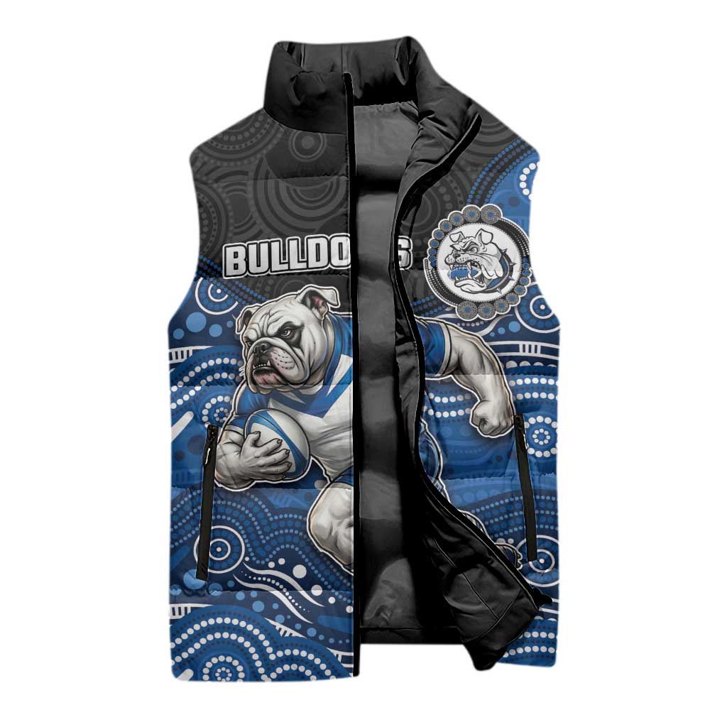Custom Bulldogs Sleeveless Puffer Jacket Dog Mascot With Aboriginal Indigenous