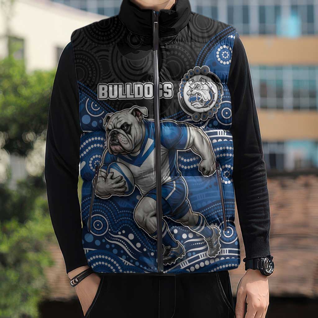 Custom Bulldogs Sleeveless Puffer Jacket Dog Mascot With Aboriginal Indigenous