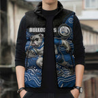 Custom Bulldogs Sleeveless Puffer Jacket Dog Mascot With Aboriginal Indigenous