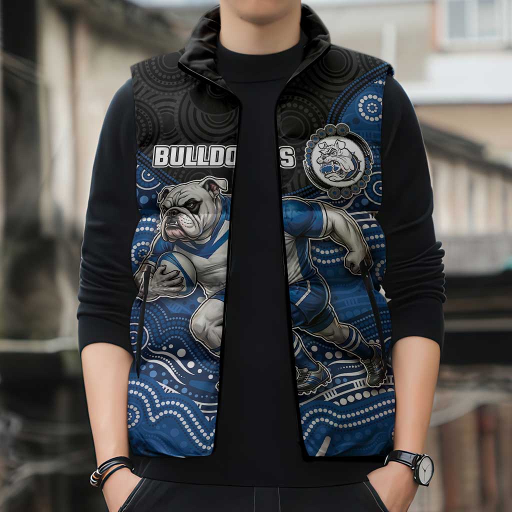 Custom Bulldogs Sleeveless Puffer Jacket Dog Mascot With Aboriginal Indigenous