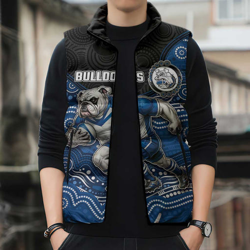 Custom Bulldogs Sleeveless Puffer Jacket Dog Mascot With Aboriginal Indigenous