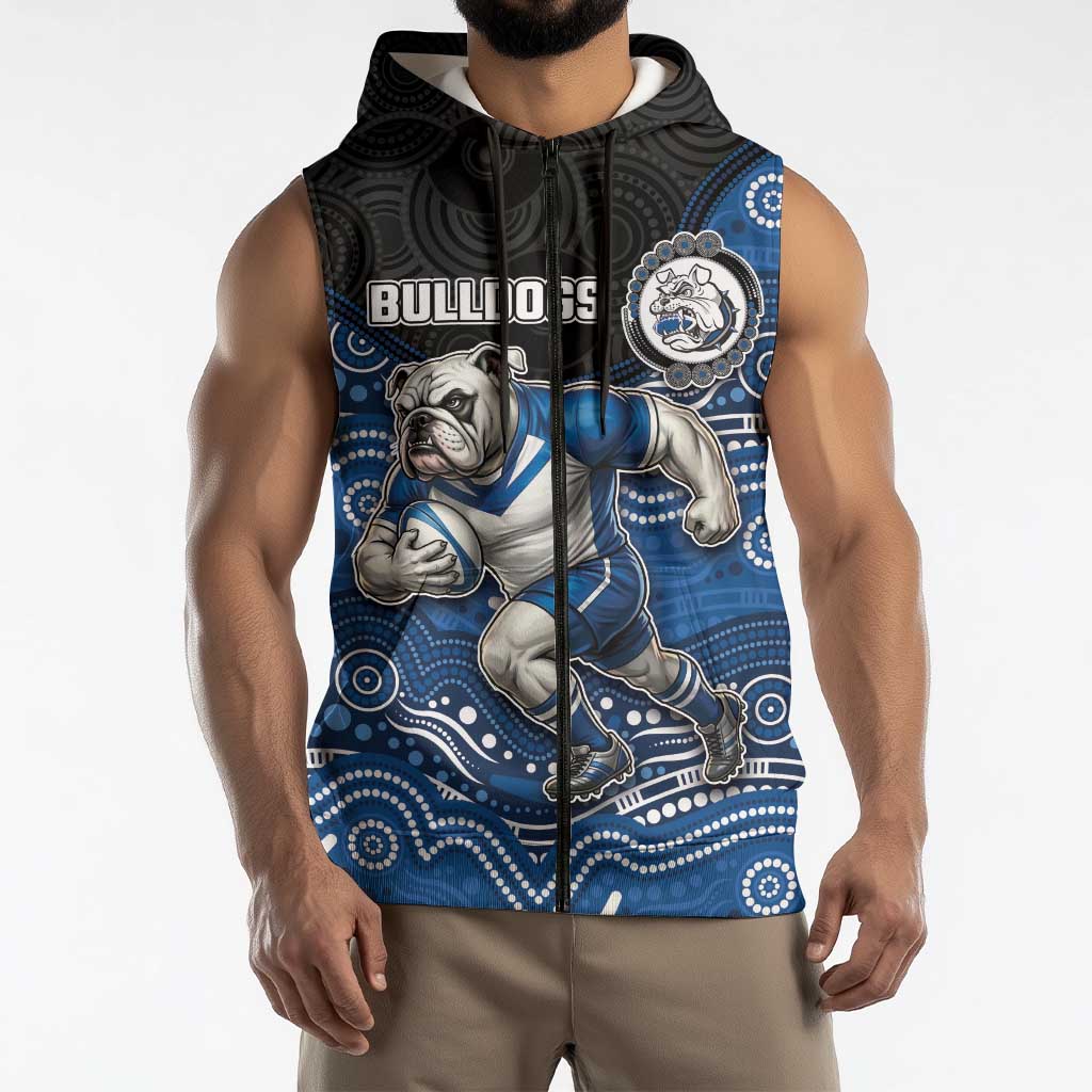 Custom Bulldogs Sleeveless Zip Hoodie Dog Mascot With Aboriginal Indigenous
