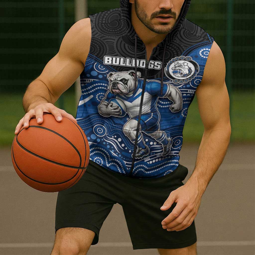 Custom Bulldogs Sleeveless Zip Hoodie Dog Mascot With Aboriginal Indigenous