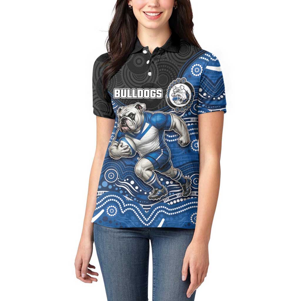 Custom Bulldogs Women Polo Shirt Dog Mascot With Aboriginal Indigenous