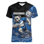 Custom Bulldogs Women V-Neck T-Shirt Dog Mascot With Aboriginal Indigenous
