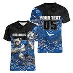 Custom Bulldogs Women V-Neck T-Shirt Dog Mascot With Aboriginal Indigenous