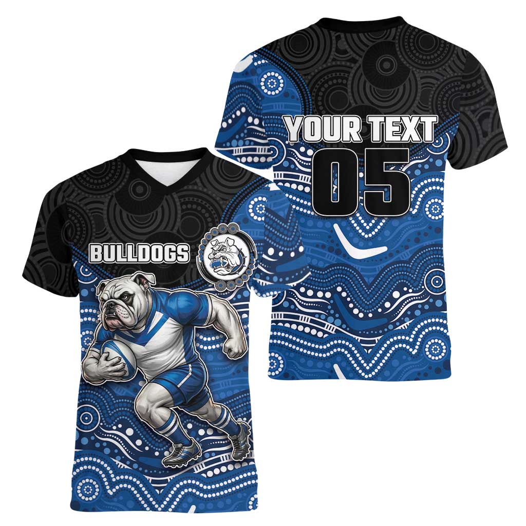 Custom Bulldogs Women V-Neck T-Shirt Dog Mascot With Aboriginal Indigenous