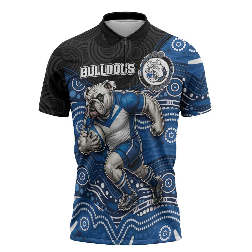 Custom Bulldogs Zipper Polo Shirt Dog Mascot With Aboriginal Indigenous