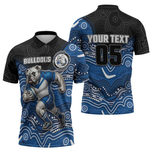 Custom Bulldogs Zipper Polo Shirt Dog Mascot With Aboriginal Indigenous