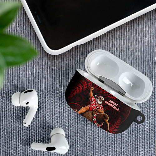 New Zealand Christmas AirPods Case Red Santa Riding Kiwi Bird Silver Fern