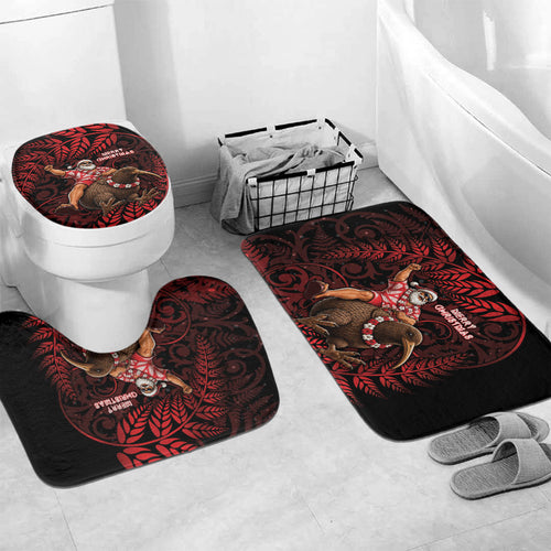 New Zealand Christmas Bathroom Set Red Santa Riding Kiwi Bird Silver Fern