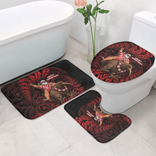 New Zealand Christmas Bathroom Set Red Santa Riding Kiwi Bird Silver Fern