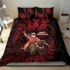 New Zealand Christmas Bedding Set Red Santa Riding Kiwi Bird Silver Fern