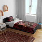 New Zealand Christmas Bedding Set Red Santa Riding Kiwi Bird Silver Fern