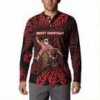 New Zealand Christmas Button Sweatshirt Red Santa Riding Kiwi Bird Silver Fern