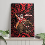 New Zealand Christmas Canvas Wall Art Red Santa Riding Kiwi Bird Silver Fern