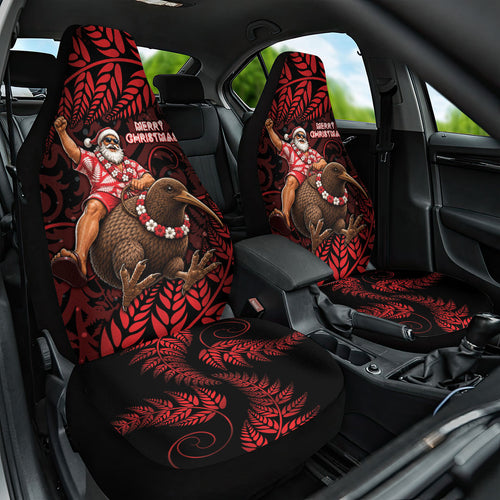 New Zealand Christmas Car Seat Cover Red Santa Riding Kiwi Bird Silver Fern