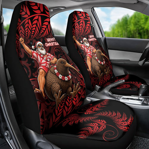 New Zealand Christmas Car Seat Cover Red Santa Riding Kiwi Bird Silver Fern