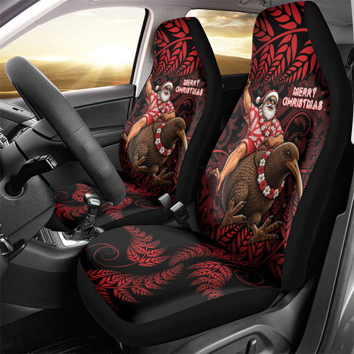 New Zealand Christmas Car Seat Cover Red Santa Riding Kiwi Bird Silver Fern
