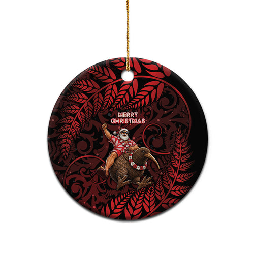 New Zealand Christmas Ceramic Ornament Red Santa Riding Kiwi Bird Silver Fern