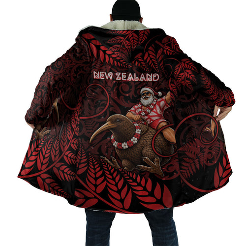 New Zealand Christmas Cloak Red Santa Riding Kiwi Bird Silver Fern