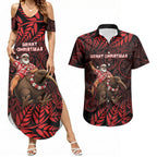 New Zealand Christmas Couples Matching Summer Maxi Dress and Hawaiian Shirt Red Santa Riding Kiwi Bird Silver Fern