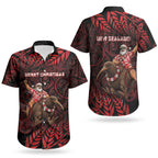 New Zealand Christmas Couples Matching Summer Maxi Dress and Hawaiian Shirt Red Santa Riding Kiwi Bird Silver Fern