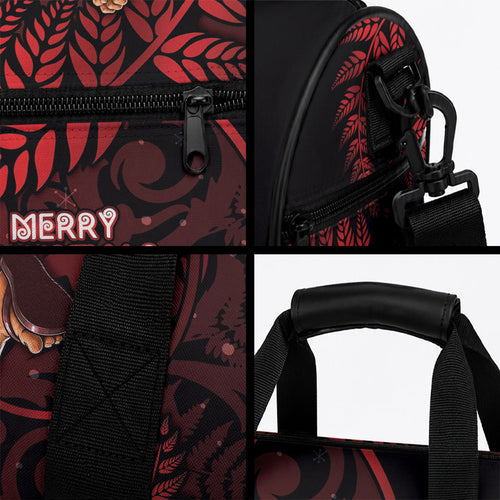 New Zealand Christmas Duffle Bag Red Santa Riding Kiwi Bird Silver Fern