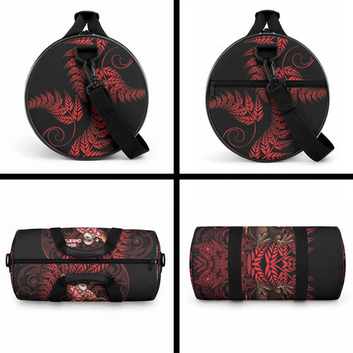 New Zealand Christmas Duffle Bag Red Santa Riding Kiwi Bird Silver Fern