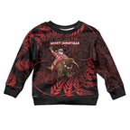 New Zealand Christmas Kid Ugly Christmas Sweater Red Santa Riding Kiwi Bird Silver Fern