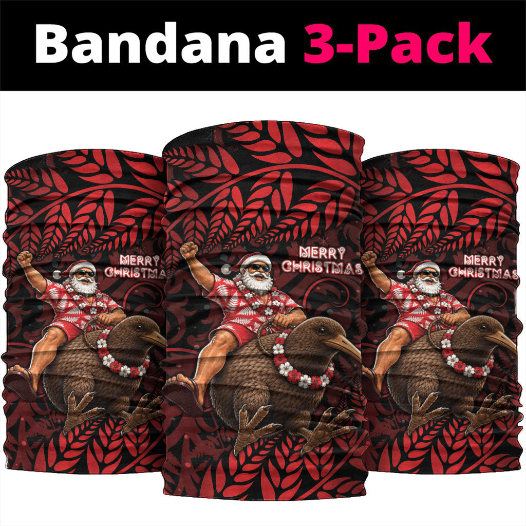 New Zealand Christmas Neck Gaiter Red Santa Riding Kiwi Bird Silver Fern