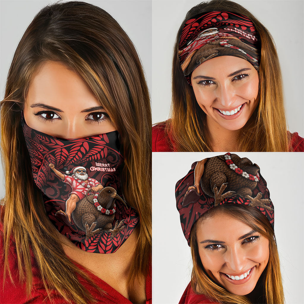 New Zealand Christmas Neck Gaiter Red Santa Riding Kiwi Bird Silver Fern