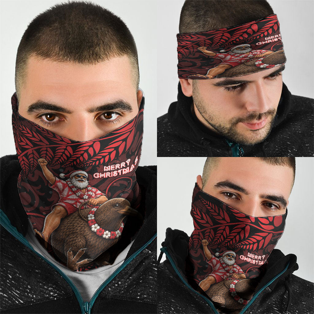 New Zealand Christmas Neck Gaiter Red Santa Riding Kiwi Bird Silver Fern
