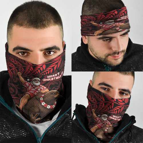 New Zealand Christmas Neck Gaiter Red Santa Riding Kiwi Bird Silver Fern