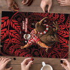 New Zealand Christmas Puzzle Red Santa Riding Kiwi Bird Silver Fern