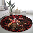New Zealand Christmas Round Carpet Red Santa Riding Kiwi Bird Silver Fern