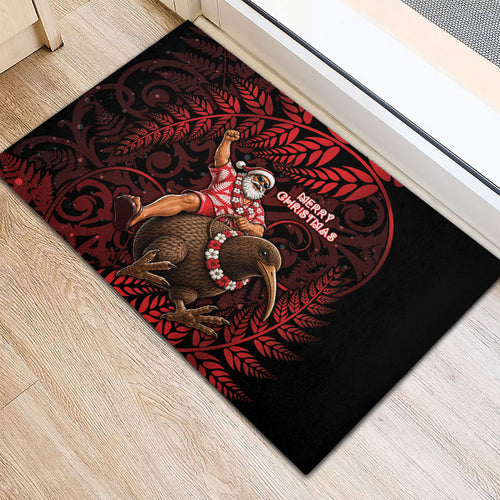 New Zealand Christmas Rubber Doormat Red Santa Riding Kiwi Bird Silver Fern