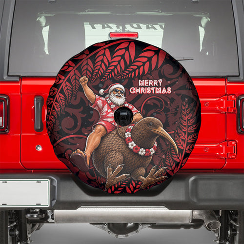 New Zealand Christmas Spare Tire Cover Red Santa Riding Kiwi Bird Silver Fern