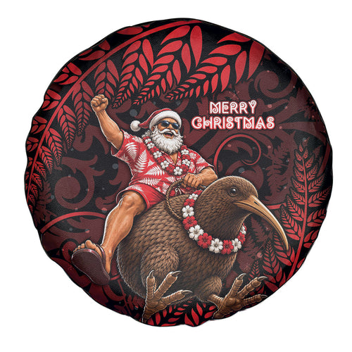 New Zealand Christmas Spare Tire Cover Red Santa Riding Kiwi Bird Silver Fern