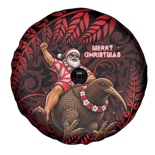 New Zealand Christmas Spare Tire Cover Red Santa Riding Kiwi Bird Silver Fern