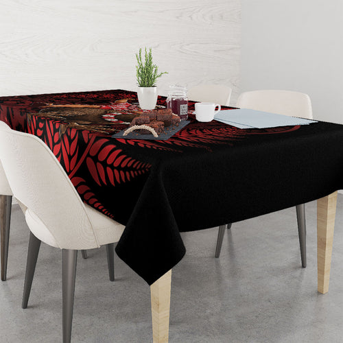 New Zealand Christmas Tablecloth Red Santa Riding Kiwi Bird Silver Fern