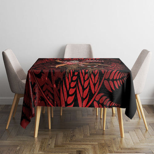 New Zealand Christmas Tablecloth Red Santa Riding Kiwi Bird Silver Fern