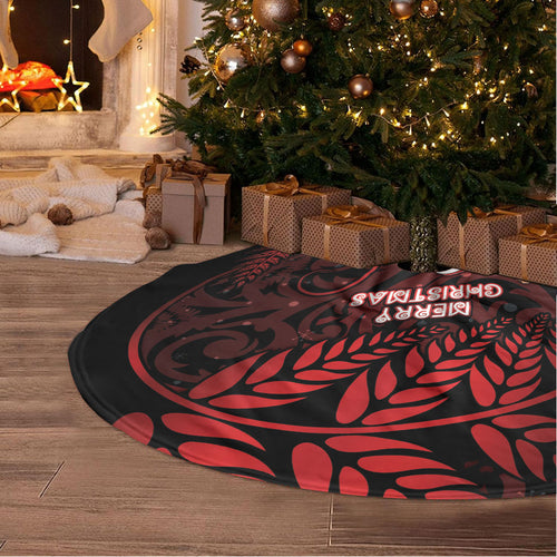 New Zealand Christmas Tree Skirt Red Santa Riding Kiwi Bird Silver Fern