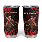 New Zealand Christmas Tumbler Cup Red Santa Riding Kiwi Bird Silver Fern
